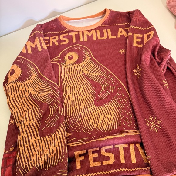 Other - Overstimulated But Festive Penguin Knife Holiday Sweatshirt Burgundy Orange XL